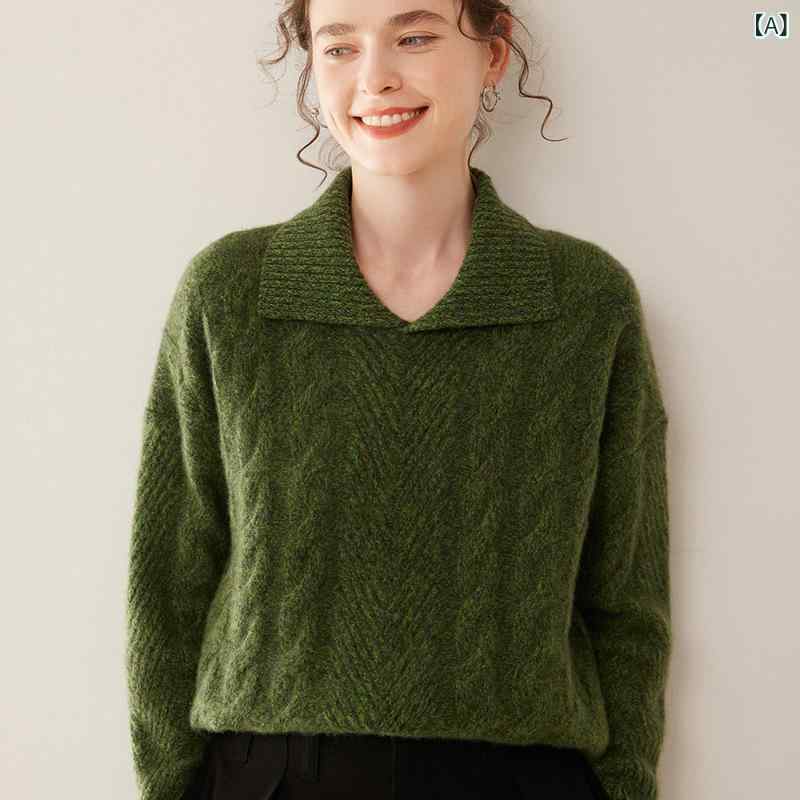 ニット レディース 女性用 秋冬 カシミヤ 襟付き 厚手 肉厚 プルオーバー ケーブル編み アラン編み ミックスカラー メランジ ゆったり オーバーサイズ 着痩せ効果 上品 カジュアル トップス|ラ・グラーヌ