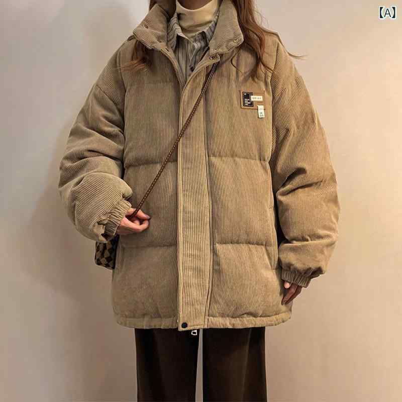 ジャケット レディース コーデュロイ 中綿ジャケット 厚手 ボリューム ショート丈 アウター 秋冬 防寒 大人カジュアル コットン 長袖 ストレートシルエット ポケット ジップアップ 切り替え カーキ ベージュ アイボリー