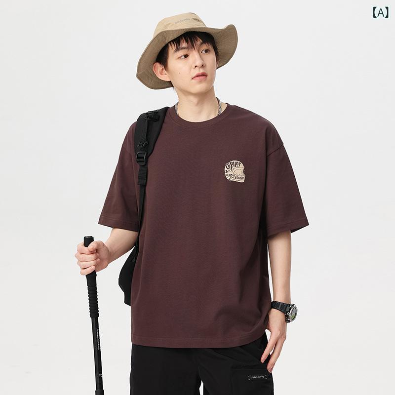 Tシャツ メンズ 夏 綿 コットン アメリカンストリート ゆったり ルーズフィット ビッグシルエット 半袖 クルーネック レトロ ヴィンテージ バイクプリント モーターサイクル柄 アウトドア スポーツ カジュアル 普段使い 通気性 吸湿速乾