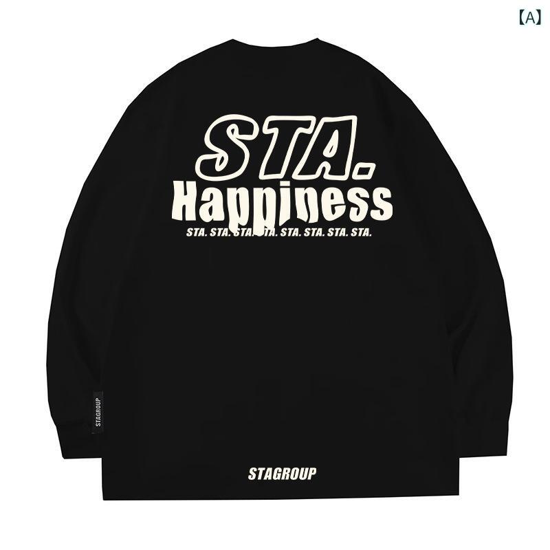 Tシャツ ユニセックス 春秋 クルーネック 長袖 オーバーサイズ ビッグシルエット アメカジ ストリート コットン 綿 ドロップショルダー 抗菌 普段使い ペア