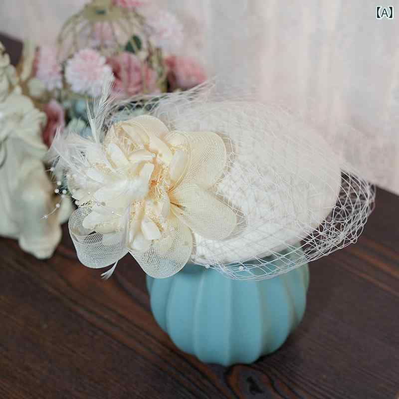 トーク帽 レディース 秋冬 レトロ チュール フレンチ 上品 ウール ヘッドドレス 花びらモチーフ つばなし 結婚式 パーティー 披露宴 お呼ばれ フォーマル ブラック レッド 高級感