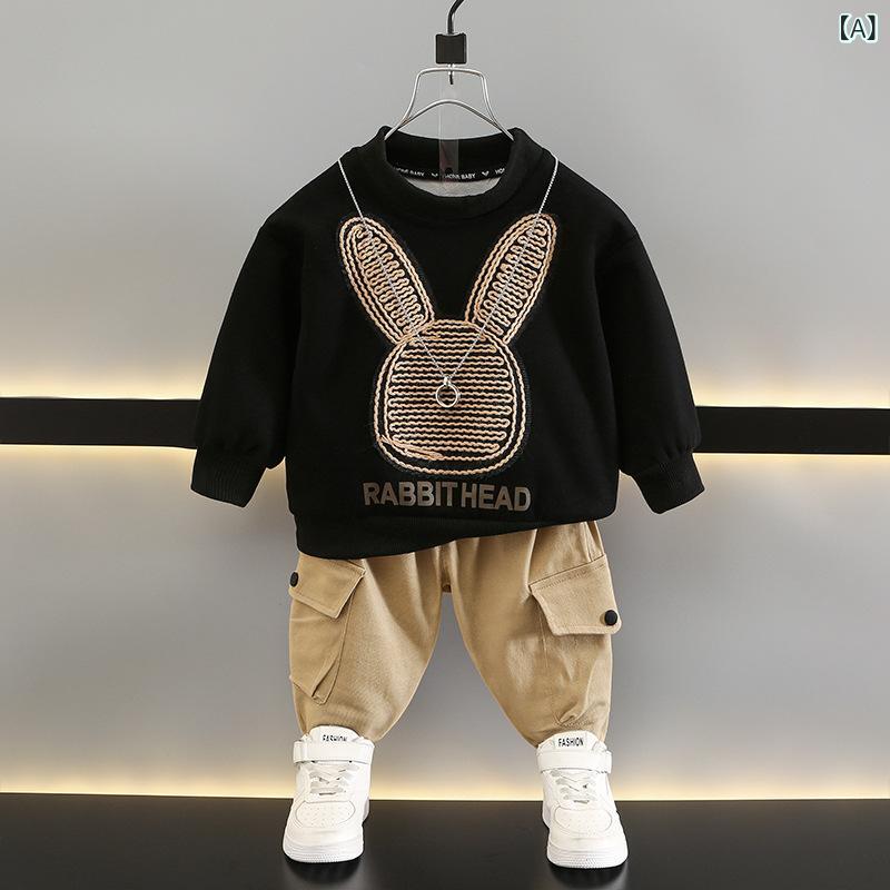 キッズ 男の子 春秋 セットアップ 長袖 トレーナー スウェット カーゴパンツ ワークパンツ カジュアル スポーツ おしゃれ 綿 ブラック カーキ