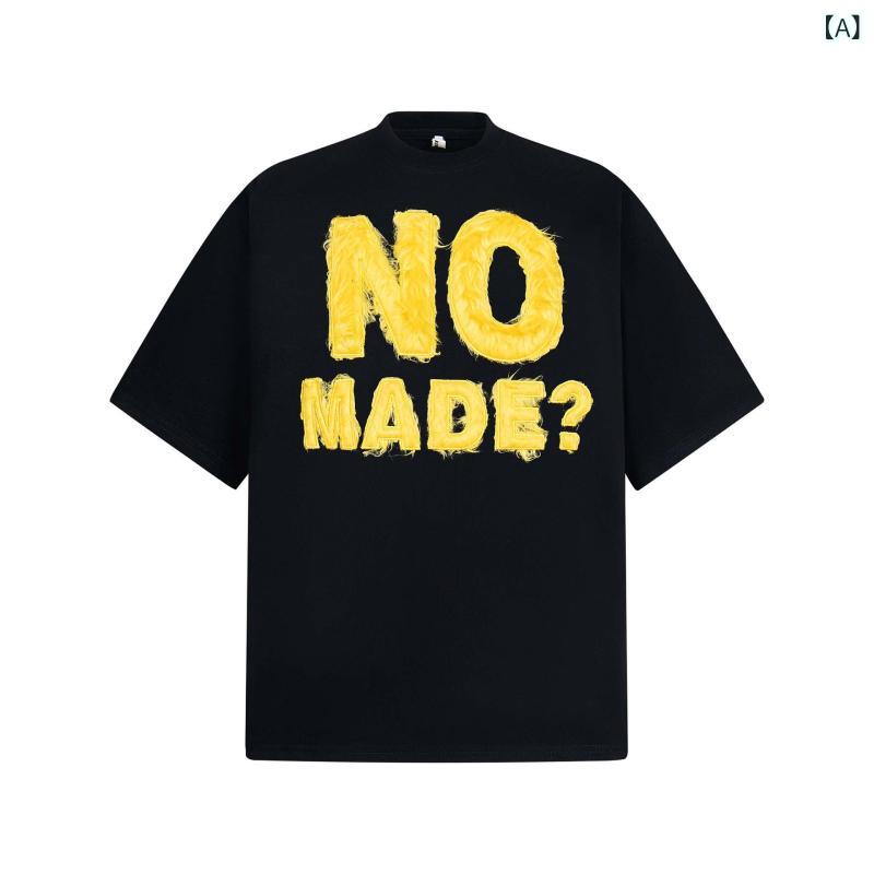 Tシャツ 男女兼用 ストリートファッション ヒップホップ ワッペン フロッキー加工 アルファベット 刺繍 半袖 ゆったり オーバーサイズ コットン クルーネック カジュアル 夏 トップス