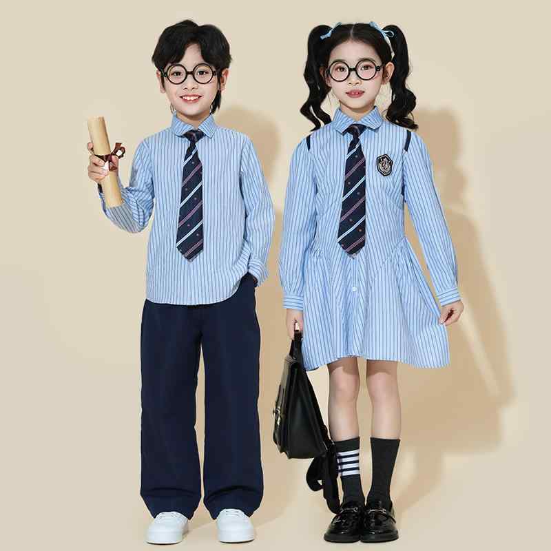 発表会衣装 キッズ 子供 男女兼用 チアダンス 運動会 開会式 合唱 幼稚園 小中学生 スクールユニフォーム ポリエステル ストライプ シャツ パンツ ワンピース