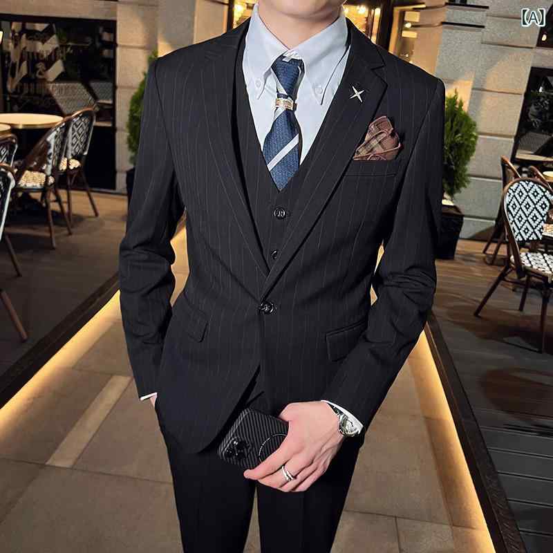 背広 メンズ 成人男性用 高品質 か細い填まる 縞模様柄 ダブル乳ぶさ ピークドラペル 片方ベンツ アセテート衣料繊維 セットアップ フォーマル 御芽出度 礼服 商行為 執務室 通い 寄りあい 秋冬物
