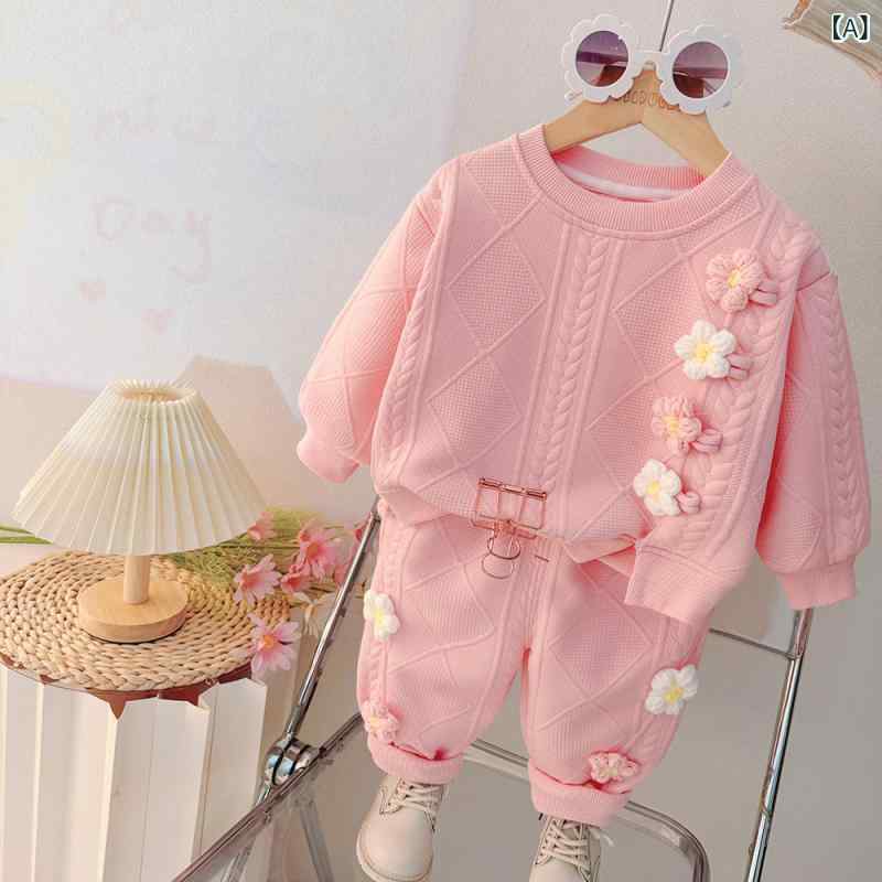 キッズ 女の子 ベビー服 春秋 長袖 セットアップ 2点セット 小花柄 かわいい 綿 ピンク 長ズボン 普段着 お出かけ 通園 やわらか カジュアル ガーリー 韓国子供服