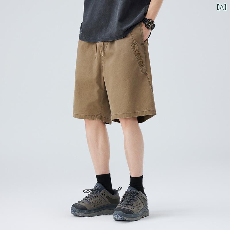 ワークパンツ メンズ ショートパンツ ハーフパンツ 夏 上質 アメカジ ウォッシュ加工 ダメージ加工 ヴィンテージ風 ゆったり ワイド リラックスフィット 綿 カーキ 五分丈 大きいサイズ