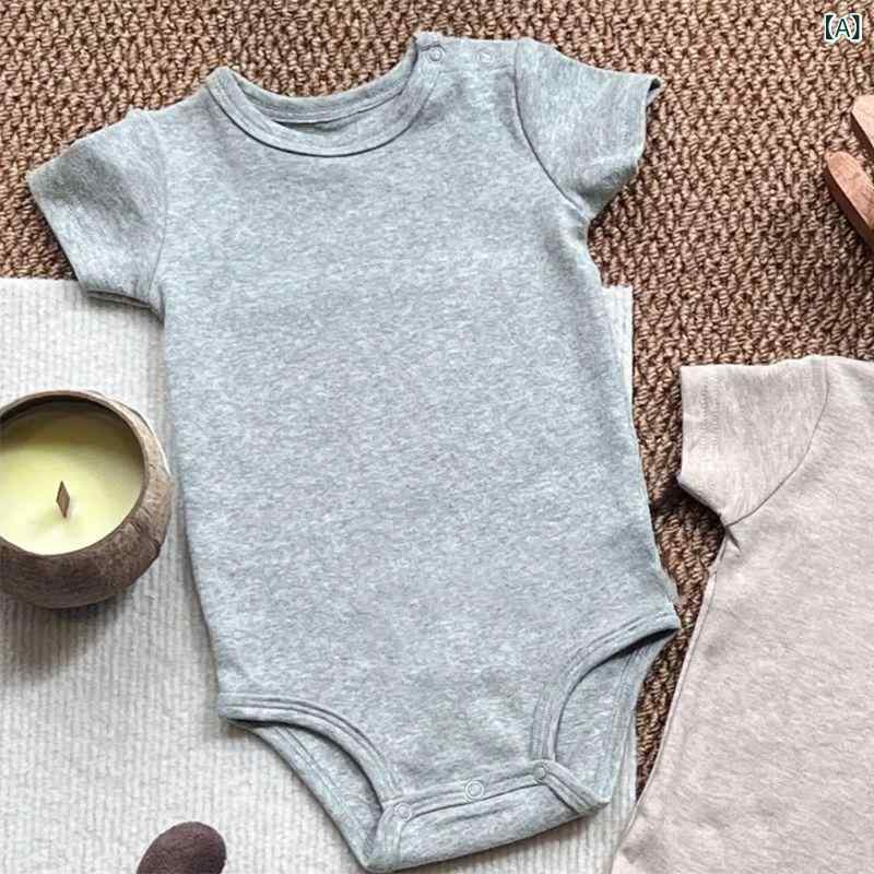 ベビー ロンパース 男の子 女の子 乳幼児 新生児 春夏 半袖 カバーオール コットン 綿 薄手 肌に優しい 普段使い お出かけ ルームウェア カジュアル かわいい おしゃれ 韓国風 着回し グレー オートミール
