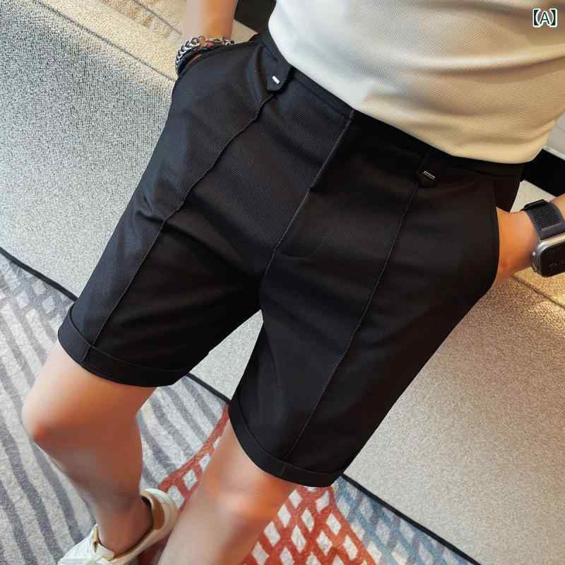 ショートパンツ メンズ 春夏 斜め織り ポリエステル 五分丈 スリムフィット ストレートシルエット カジュアル 普段使い ビジネスカジュアル 微ストレッチ 着回し