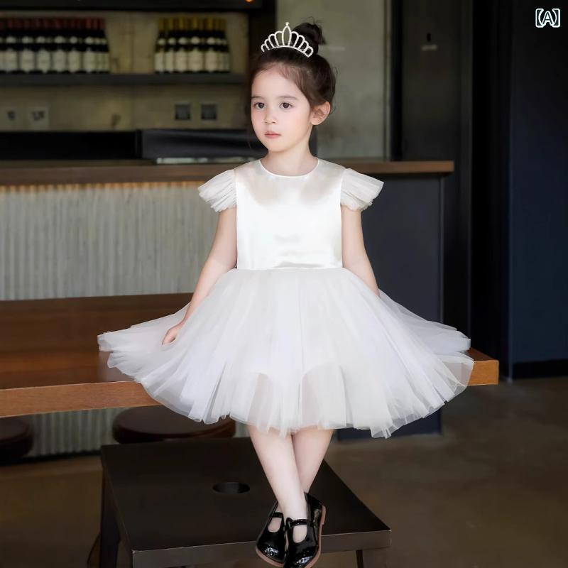 子供ドレス 女の子 ナチュラル フレンチシック フラワーガール プリンセスライン 上品 フォーマル ワンピース 誕生日 発表会 演奏会 ピアノ ステージ衣装 ホワイト 高級感 かわいい