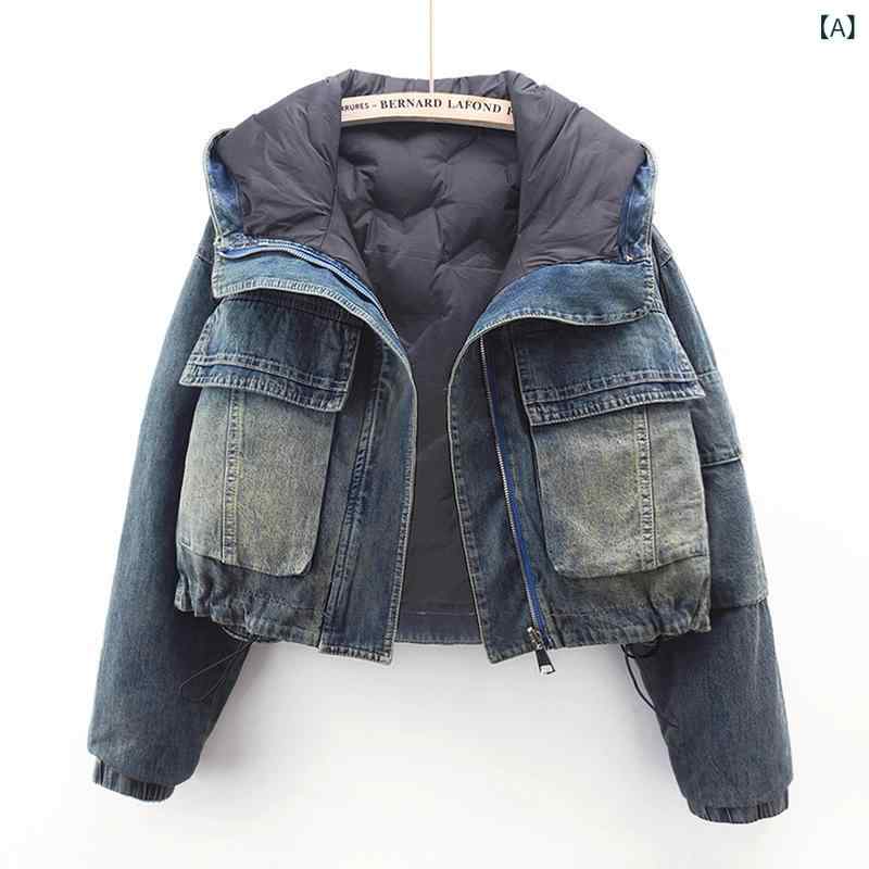 デニムベスト ジレ レディース 秋冬 ダウン中綿 軽量 裏起毛 ショート丈 リバーシブル ゆったり カジュアル 普段使い ブルー系