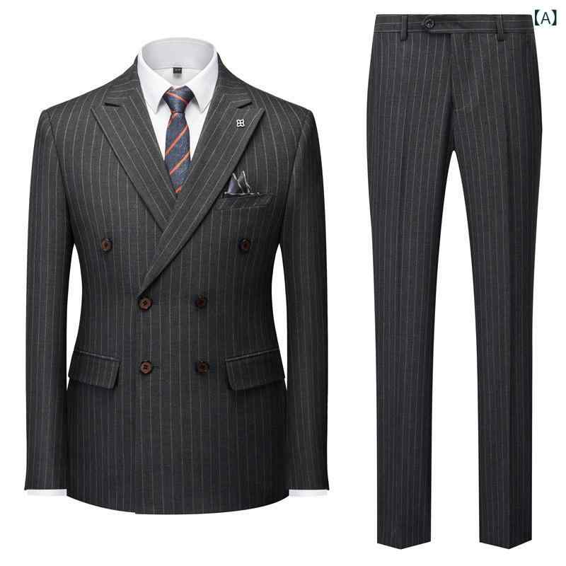スーツ メンズ 男性用 ダブルブレスト 2点セット スリムフィット 細身 結婚式 新郎 礼服 ビジネス フォーマル パーティー 宴会 再生繊維 高級感 グレー 9,243円