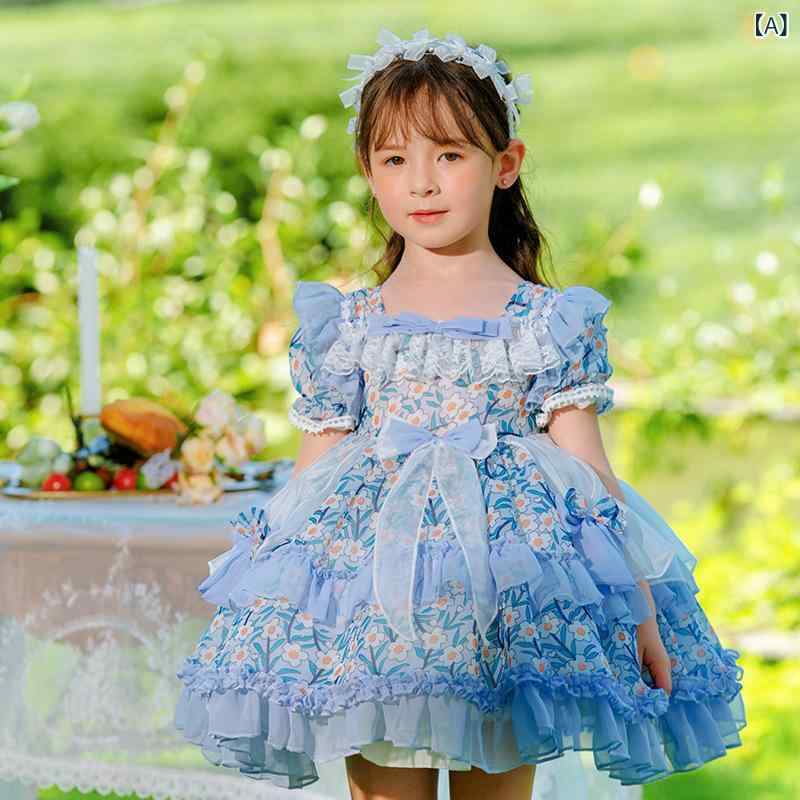 ワンピース 女の子 子供服 夏物 小花柄 シフォン ふんわり フレア 半袖 ロリータ風 ドレス ブルー 裏地コットン おしゃれ かわいい 上品 発表会 お出かけ着