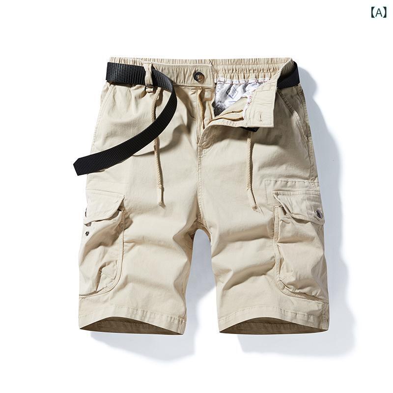 ショートパンツ メンズ カーゴパンツ カジュアル 五分丈 ハーフ丈 ゆったり ルーズフィット 多ポケット 薄手 コットン ストレッチ ストレート ミドルウエスト 普段使い レジャー アウトドア 春夏物