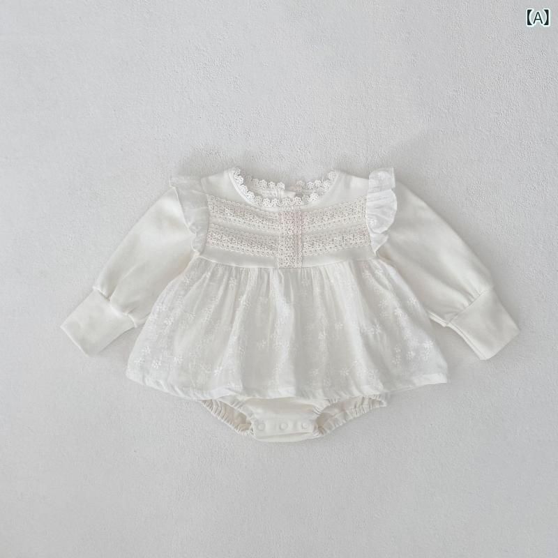 ロンパース ベビー 女児 女の子 赤ちゃん 幼児 刺繍 フェイクツーピース 重ね着風 スカート 無地 綿 コットン ホワイト 春夏 普段使い お出かけ