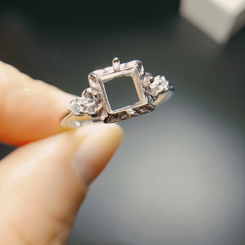 指輪 レディース 925シルバー ファッションリング 個性的 スクエア 6mm 空枠 石なし台座 18Kホワイト・ローズ・イエローゴールドメッキ 調節可能 春夏 通勤 オフィス 普段使い