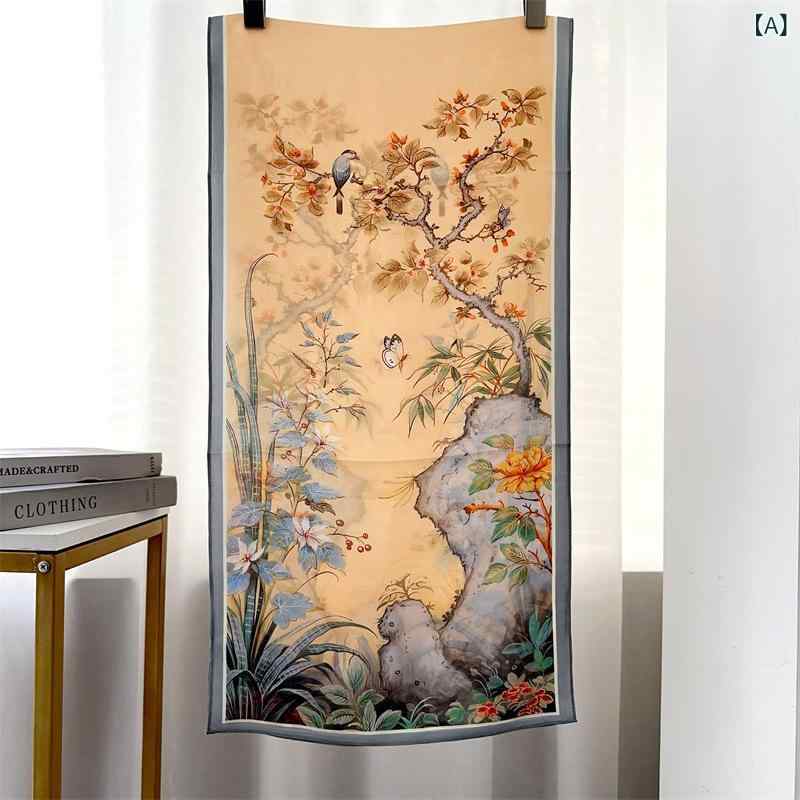 スカーフ レディース 春夏 自然風景柄 小花柄 シルク ダブルクレープ イエロー 軽量 薄手 上品 エレガント UVカット 日焼け対策 通勤 ショール ストール 普段使い