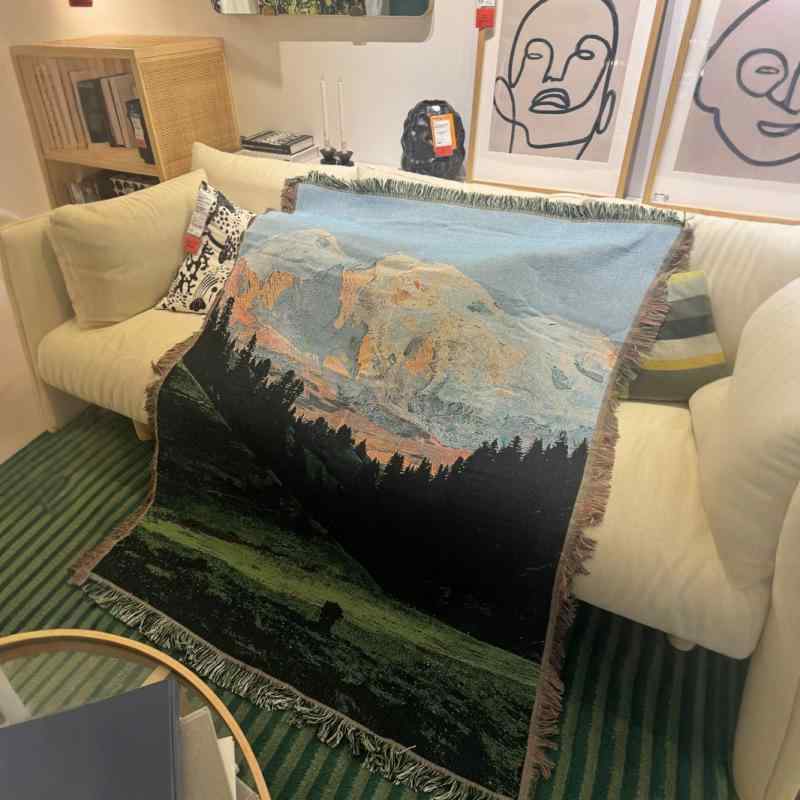 ブランケット 北欧デザイン 森林風景 癒し インテリア タペストリー 壁掛け ソファカバー ひざ掛け スローケット コットン綿 ナチュラル マルチカバー グリーン系 一人用 通年