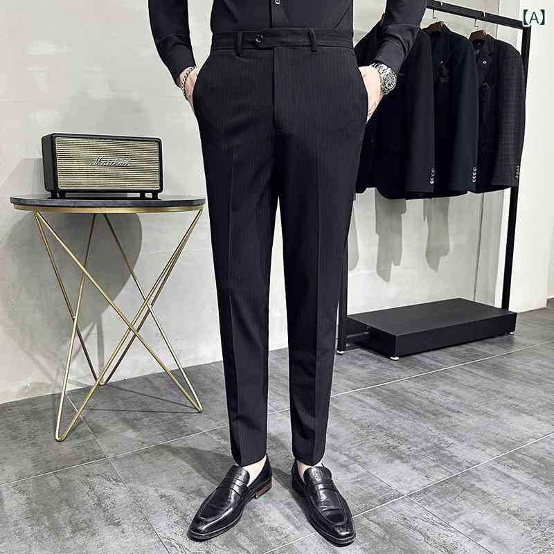 スラックス メンズ トラウザーズ 男性用 高品質 ファッション おしゃれ スリム ストレート ロングパンツ ビジネス オフィス ワーク カジュアル オールシーズン 綿混 ポリエステル ノンアイロン シワ防止 多ポケット