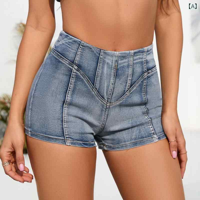デニムショートパンツ レディース ハイウエスト セクシー ギャル系 着痩せ スタイルアップ 大きいサイズ ゆったり ストレッチ コットン ストレート ブルー 春夏 カジュアル 普段使い