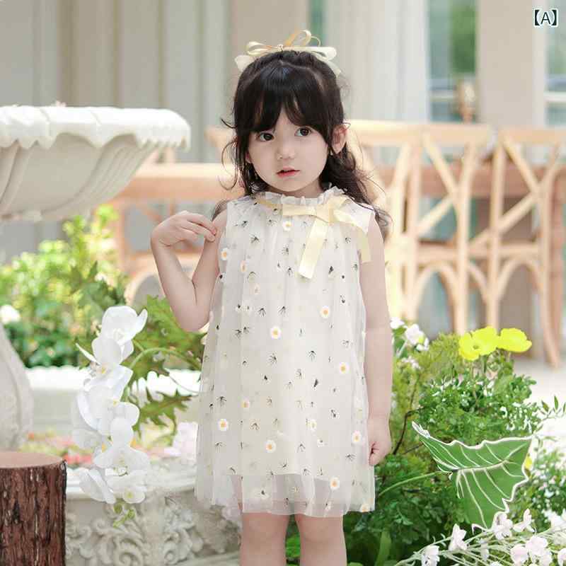 ワンピース 女の子 ベビー 小花柄 プリンセスドレス 薄手 かわいい 可憐 キャミワンピース Aライン 透け感 オーガンジー コットン ノースリーブ 夏服 お出かけ 普段使い 春夏 イエロー