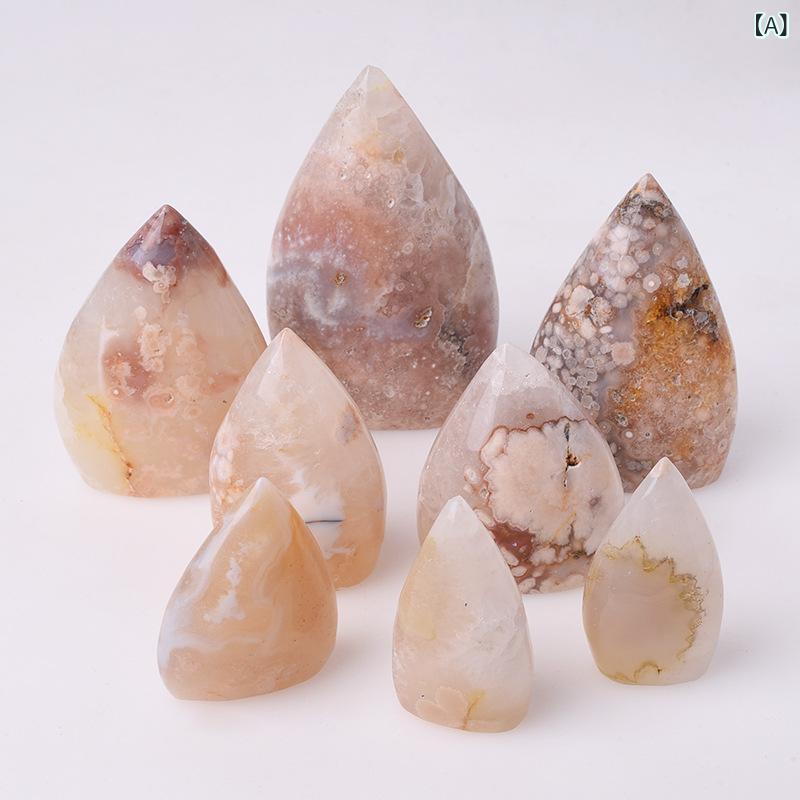置物 天然水晶 サクラアゲート 桜瑪瑙 原石 鉱物標本 研磨宝石 工芸品 オブジェ 卓上飾り デスク インテリア 現代アート 贈り物 ギフト パワーストーン ヒーリング 開運
