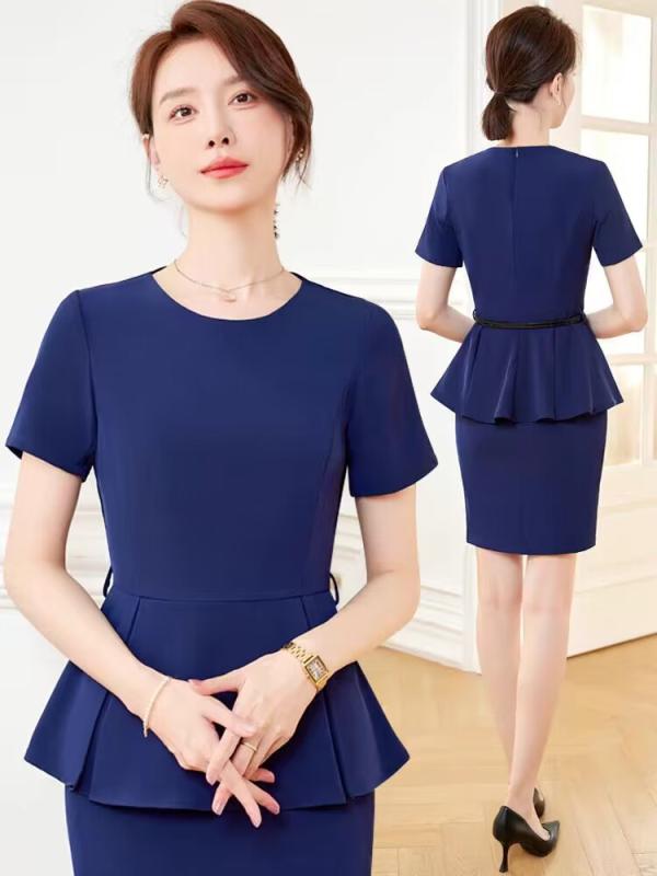 スーツ レディース ブルー ブラック セットアップ 夏 半袖 薄手 軽量 ビジネス オフィス 通勤 制服 事務服 接客 受付 サロン ポリエステル ストレッチ スカートスーツ パンツスーツ