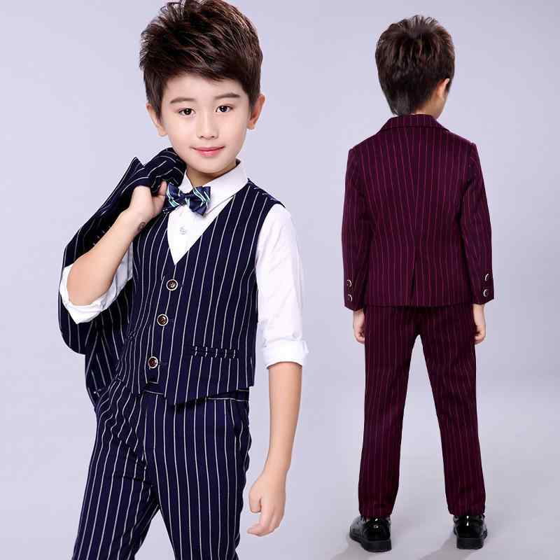 スーツ セットアップ キッズ 男の子 秋冬 フォーマル ブリティッシュ フラワーボーイ 結婚式 発表会 入学式 卒業式 ストライプ柄 スリーピース 3点セット 薄手 ソフト加工