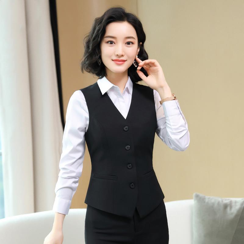 ベスト レディース 春夏 ビジネス オフィス 通勤 OL お仕事 事務服 制服 ユニフォーム ジレ スーツ セットアップ パンツ スカート ホテル フロント 美容室 上品 エレガント おしゃれ ポリエステル ストレッチ ブラック ブルー