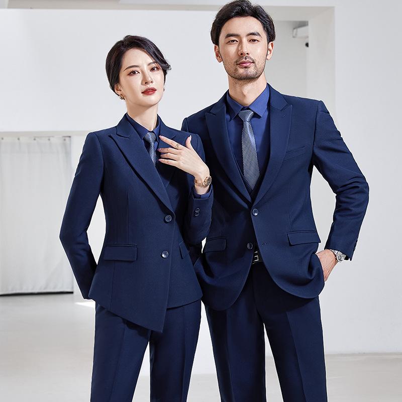スーツ セットアップ メンズ レディース 兼用 ユニセックス スリーピース 高級感 ビジネス フォーマル オフィス ロイヤルブルー 宝藍色 スリムフィット 仕事 営業