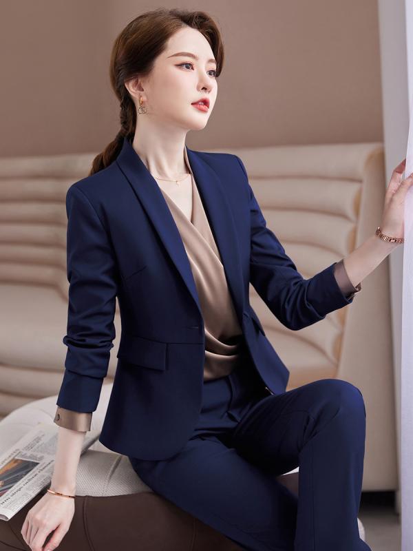 セットアップ レディース 長袖 ジャケット パンツスーツ ビジネス オフィス 通勤 接客 事務 制服 ユニフォーム ホテル 美容院 宝石店 作業着 秋冬 ポリエステル混紡