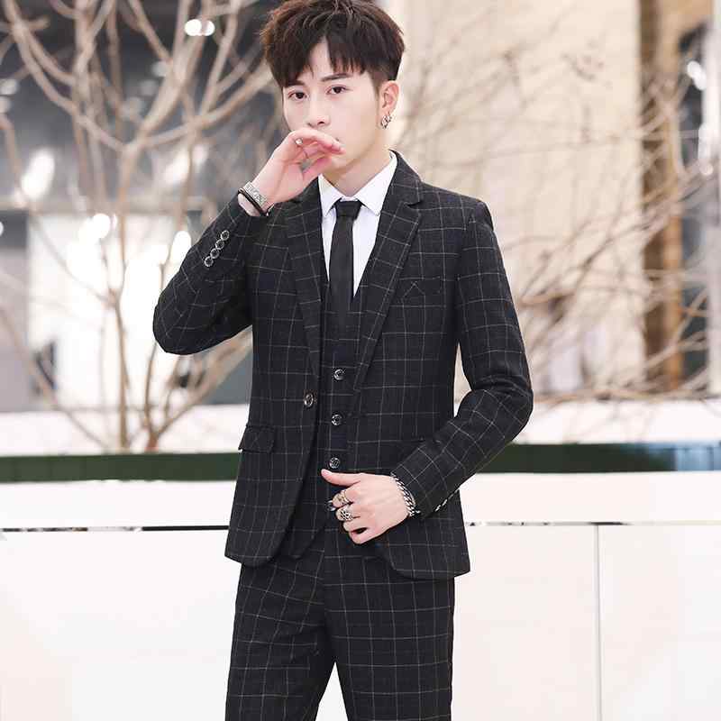 スーツ メンズ 男性用 スリーピース セットアップ カジュアル ビジネス フォーマル スリムフィット チェック柄 グレンチェック 新郎 結婚式 披露宴 二次会 パーティー 礼服 韓国風 上品 スタイリッシュ 春秋｜ラ・グラーヌ