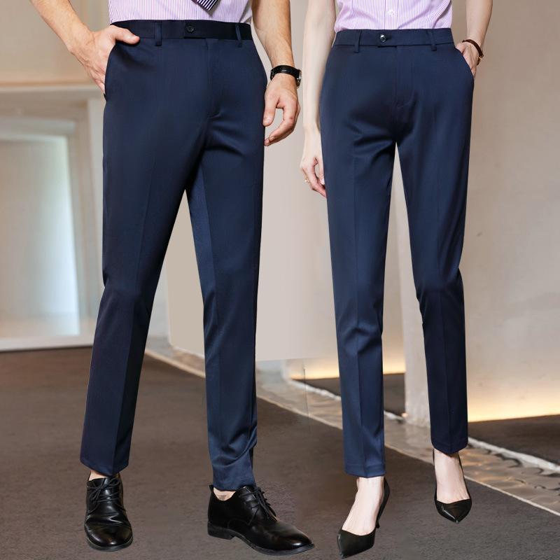 パンツ 男女兼用 スラックス スーツパンツ ビジネス オフィス フォーマル 通勤用 スリムフィット 細身 上品 グレー ネイビー ブラック ポリエステル ビスコース混紡