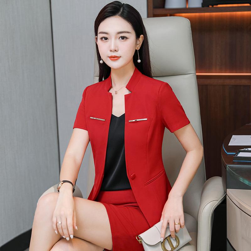 レディース 事務服 オフィススーツ 夏 半袖 ホテル 受付 宝石店 美容院 販売員 サービス業 ビジネス ユニフォーム セットアップ