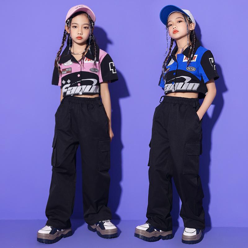 ダンスウェア キッズ 女の子 ジャズダンス ストリートダンス ヒップホップ 衣装 セットアップ かっこいい クール おしゃれ トレンド 発表会 舞台 ステージ イベント ランウェイ 綿 コットン ピンク ブルー ブラック