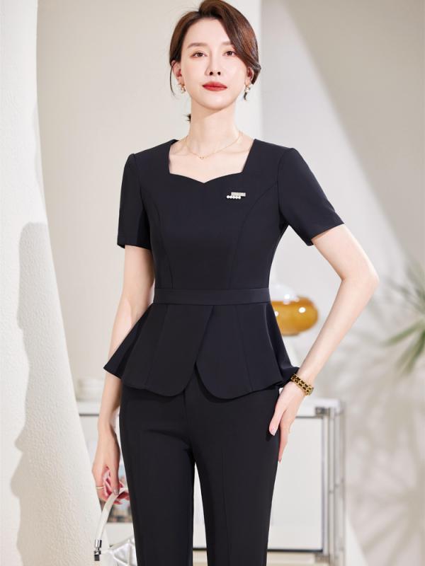 セットアップ レディース ビジネス オフィス 2点セット 春夏 薄手 軽量 高級感 エレガント 受付 制服 ジュエリー 美容院 接客 4,218円