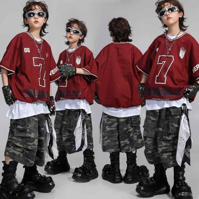 ヒップホップ ダンス衣装 キッズ 男の子 女の子 アメリカンストリート 半袖 Tシャツ セットアップ 発表会 イベント 練習着 ステージ衣装 春夏 カジュアル クール 伸縮性｜ラ・グラーヌ