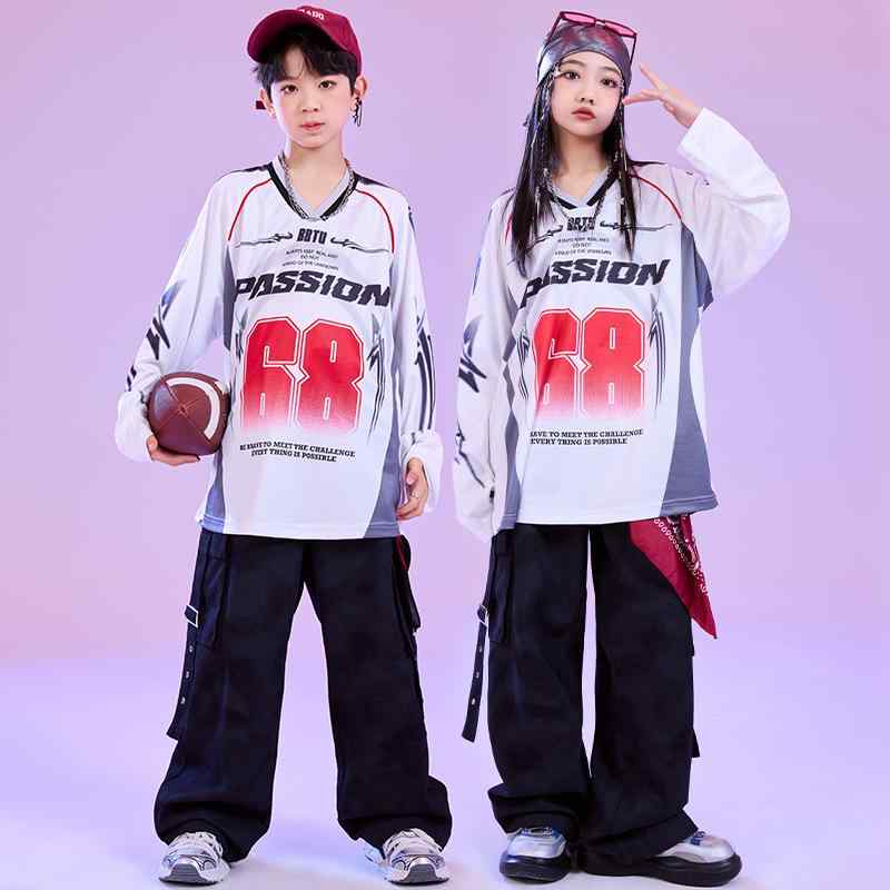キッズ 女の子 小学生 ヒップホップ ストリートダンス ジャズダンス 衣装 セットアップ 発表会 ステージ レッスン イベント ファッション トレンド 綿 コットン 速乾 長袖 長パンツ 春夏