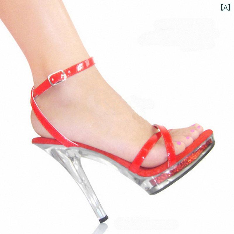 サンダル レディース 女性用 春夏 ワンストラップ オープントゥ 超ハイヒール ピンヒール プラットフォーム レッド 結婚式 パーティー お呼ばれ 脚長効果 スタイルアップ PUレザー フェイクレザー 合皮 エレガント きれいめ