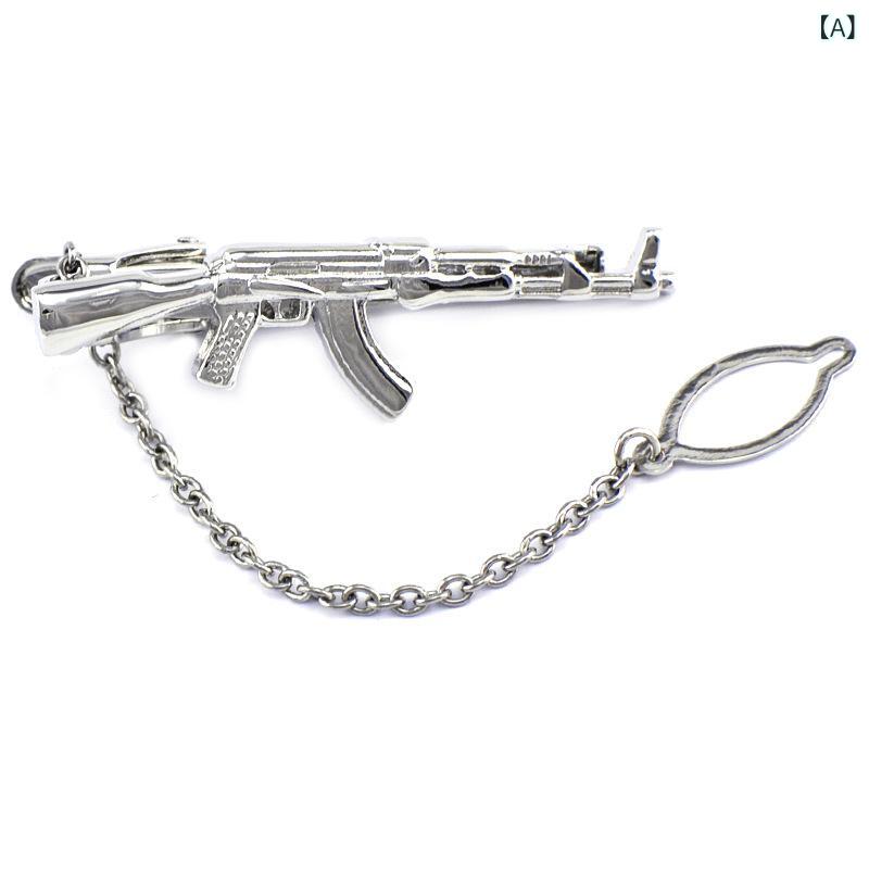 ネクタイピン メンズ 男性用 ピストル 拳銃 銃器 ミリタリー 銃器モチーフ ユニーク 個性的 結婚式 婚礼 ビジネス カジュアル フォーマル プレゼント ギフト 銅製 電気メッキ加工