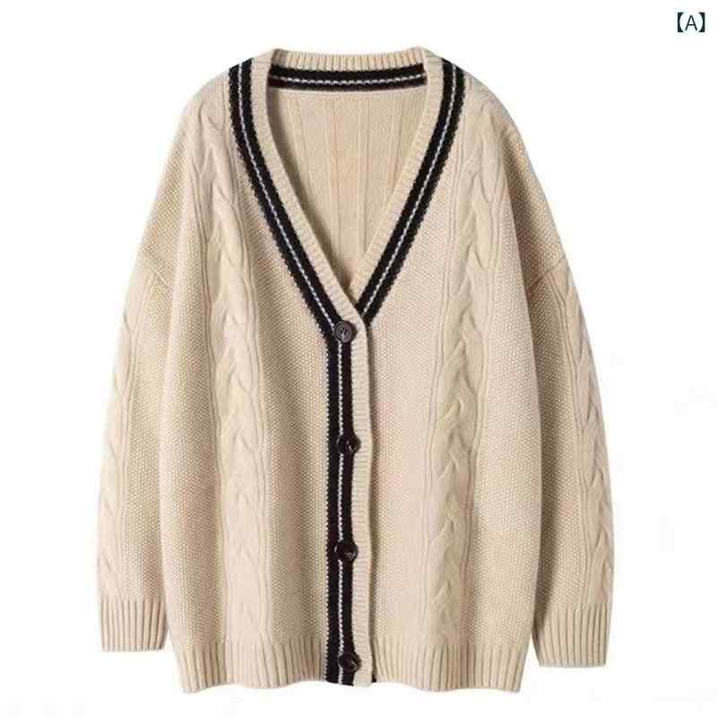 カーディガン レディース カシミヤ ウール ニット Vネック 配色 ストライプ 長袖 厚手 ゆったり リラックスフィット 大きいサイズ 高品質 上品 重厚感 通勤 オフィス 普段使い 秋冬 ブルー パープル