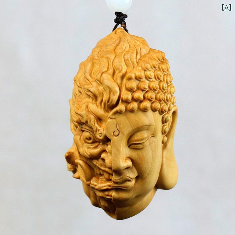 彫刻 メンズ 男性用 黄楊木 木彫り 仏魔一念 人物像 フィギュア 中国風 置物 飾り物 手遊び 鑑賞品 車内装飾 カーチャーム インテリア 厄除け 開運 縁起物