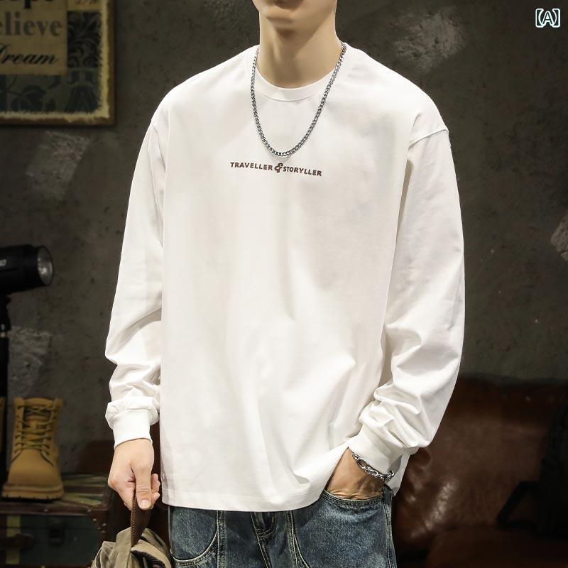 Tシャツ メンズ 長袖 ヘビーウェイト 厚手 クルーネック 丸首 コットン 綿 トップス インナー カットソー ゆったり オーバーサイズ ルーズフィット カジュアル デイリー 普段使い 白 ホワイト 春秋