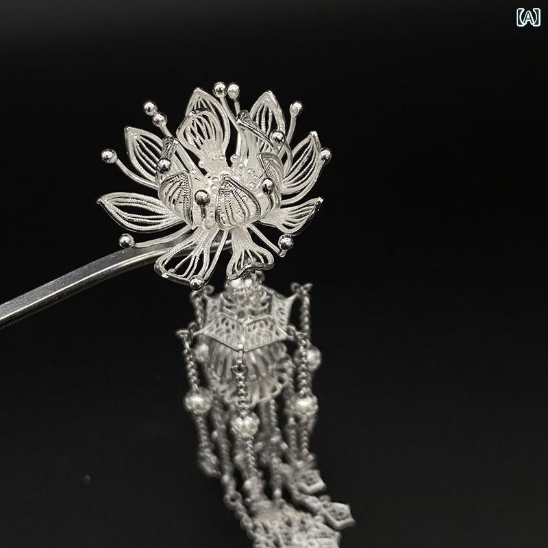 簪 レディース 蓮 芙蓉 宮灯 長々しい流蘇 フリンジ 歩揺 揺れるかんざし 公方風 古典派音楽 レトロ 雅びやか 奥ゆかしい 晴れ晴れしい 漢服 瀬戸もの御召しもの 和装 御召しもの 浴衣 華燭の典 髪飾りつけ 純銀 しろがね色 ゴールド