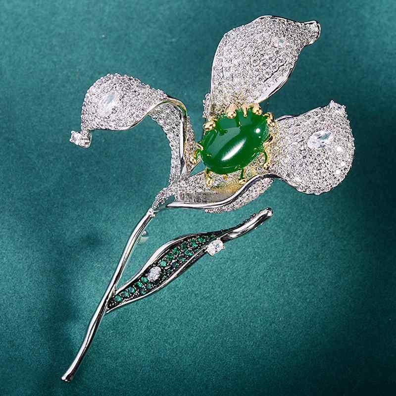 ブローチ レディース マグノリア 花束 フラワー 植物モチーフ 繊細 ジルコニア 銅製 電気メッキ グリーン スーツ ジャケット 襟元アクセサリー 高級感