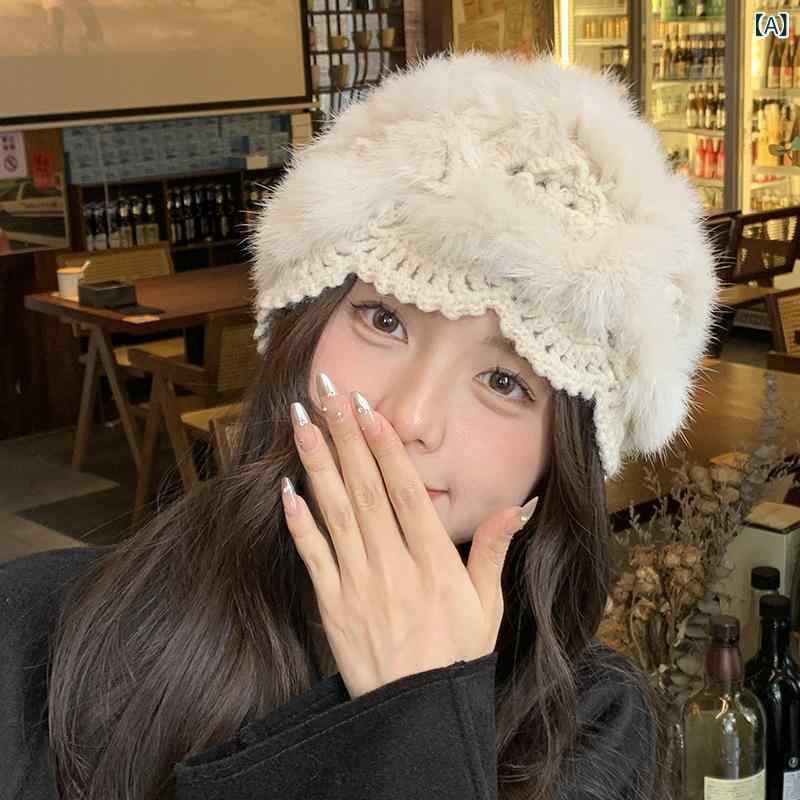 ニット帽 レディース ラビットファー うさぎ毛 ふわふわ あったか 防寒対策 韓国スタイル カジュアル 万能 ビーニー ワッチキャップ 秋冬