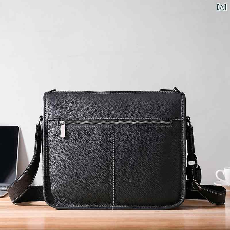 ショルダーバッグ メンズ 男性用 牛革 レザー シボ加工 斜め掛けバッグ クロスボディバッグ ビジネス 通勤 出張 ブリーフケース 書類鞄 大容量 A4収納 ブラック