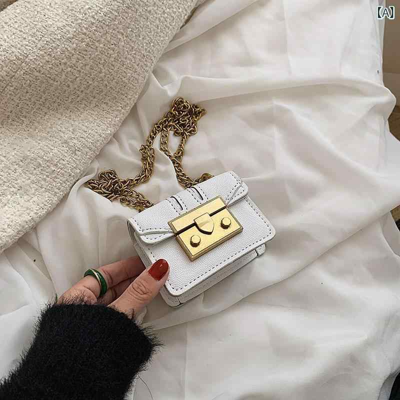 バッグ レディース ミニ ショルダーバッグ 斜め掛け 肩掛け ポシェット PUレザー チェーン ロック金具 小物入れ 小銭入れ 春夏 トレンド 日常使い 普段使い ホワイト グリーン ブルー ブラック オレンジ ピンク