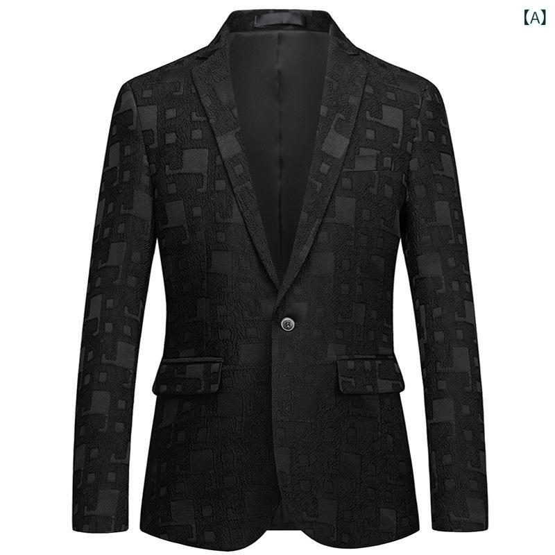 ジャケット メンズ 男性用 ビジネス カジュアル シングル 1つボタン スリムフィット スタイリッシュ 無地 黒 ブラック ポリエステル 綿混