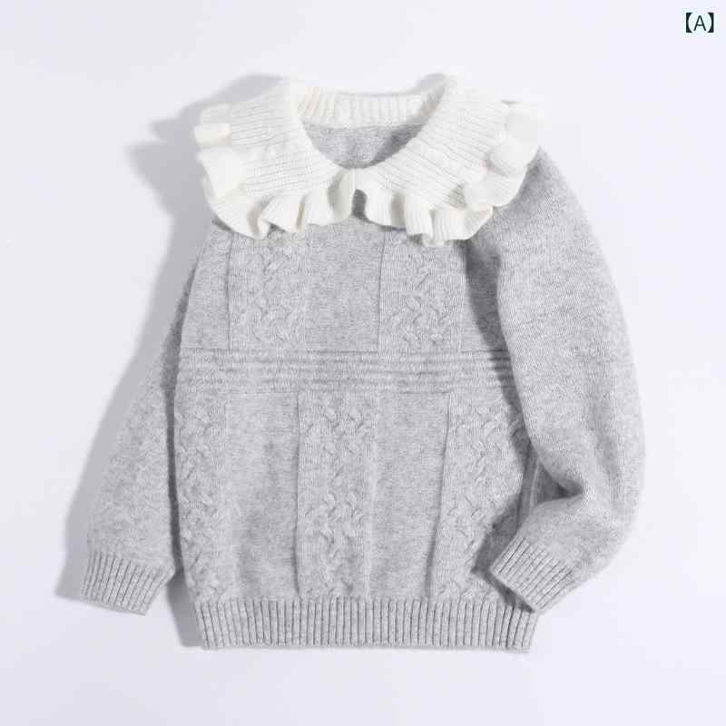 ニット ガールズ キッズ ベビー カシミヤ 山羊絨 セーター 厚手 暖か 保温 優しい肌触り ドールカラー 長袖 プルオーバー 秋冬 カジュアル 普段使い お出かけ 通園着 かわいい ライトグレー｜ラ・グラーヌ